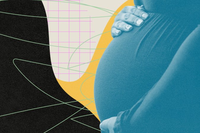 pregnant belly with graph representing dropping birth rate