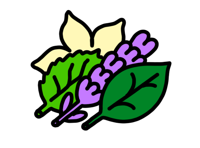 Flowers and herbs illustrated to show linalool flavor