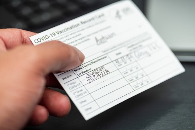 US vaccine card with Johnson & Johnson dose written in