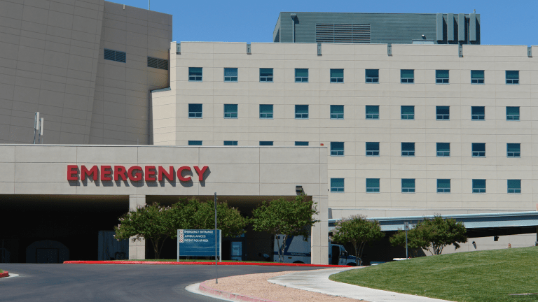 An emergency room at a hospital during the day,