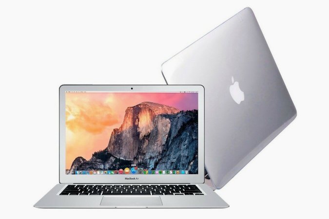 A MacBook Air on a plain background.
