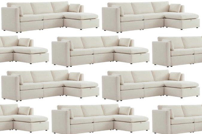 A white couch in a pattern on a white background.