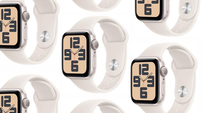 Apple Watch SE generation 2 arranged in a pattern on-sale for Cyber Monday