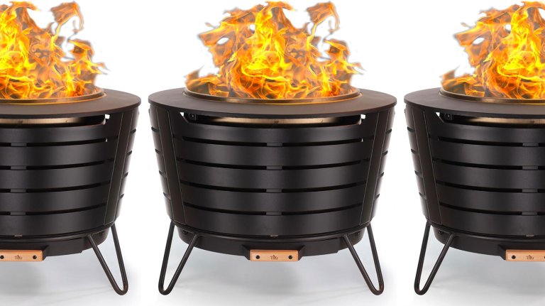 Tiki fire pits arranged on a plain background on sale at Amazon