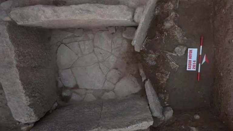 Top down photo of stone grave site
