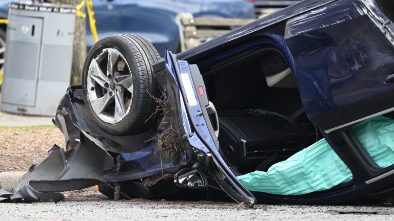A view from the scene where a mother and two children died with one children in critical condition after being struck by an Audi operated by a 32-year-old woman with a suspended license in Gravesend, Brooklyn, New York, United States on Saturday, March 29, 2025. Saturday afternoon at 1:04 PM a Toyota Camry with TLC plates and attempted to turn on Ocean Parkway and it was struck near the bumper by an Audi A3 Sedan and the impact caused the Audi to strike a mother and her children as they were walking in the street. The mother and two of her children are dead and her third child is in critical condition. As of this time no arrests are made however the mother is being tested by breathalyzer. Mayor Eric Adams and Police Commissioner Jessica Tisch visited the scene and held a news conference.